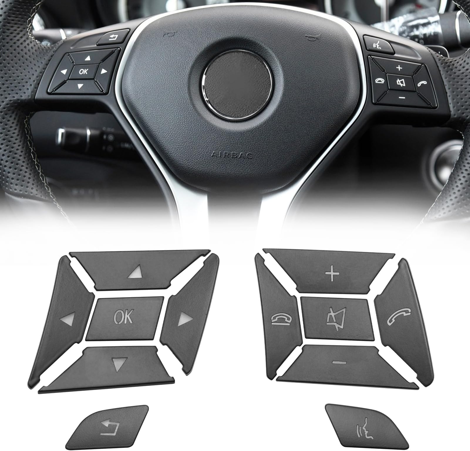 Moonlinks Steering Wheel Button Sticker Compatible with Mercedes A B C E M G SL GL GLA CLA GLK SLK GLS Class,Steering Wheel Button Decoration Trim Cover Sticker Inner Accessories(12PCS,Black-Square)