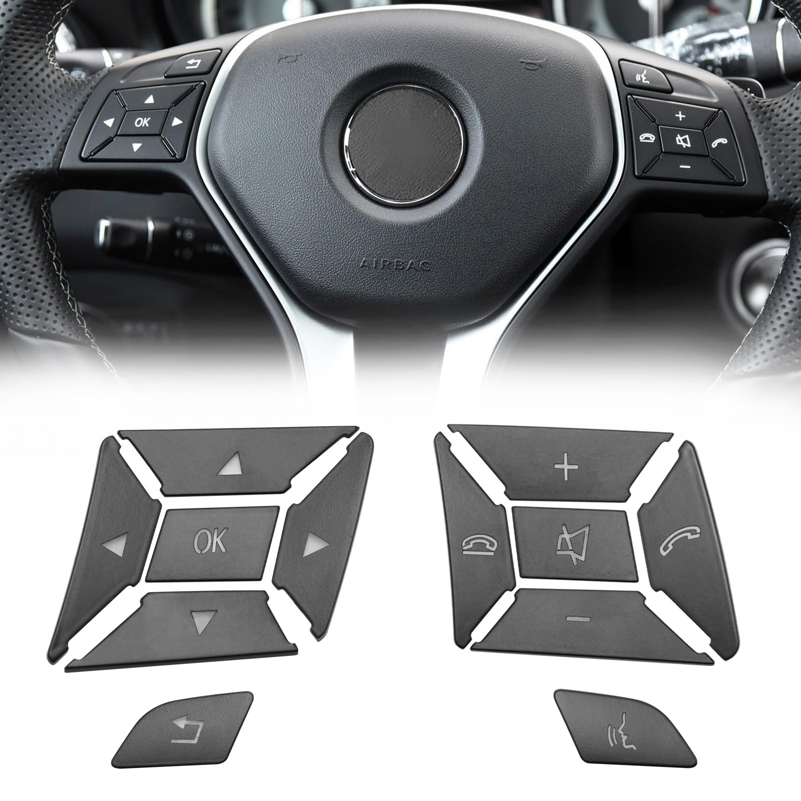 Moonlinks Steering Wheel Button Sticker Compatible with Mercedes A B C E M G SL GL GLA CLA GLK SLK GLS Class,Steering Wheel Button Decoration Trim Cover Sticker Inner Accessories(12PCS,Black-Square)Global Recycled StandardGlobal Recycled StandardGlobal Recycled Standard