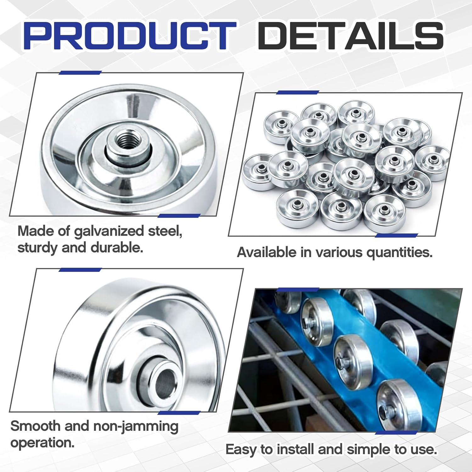 Lounsweer 50 Pcs Metal Conveyor Skate Wheels Replacement Skate Wheels for Flow Rail Galvanized Zinc Plated Steel for Simple Gravity Rollers or Side Guides Accessories, 0.16 lb