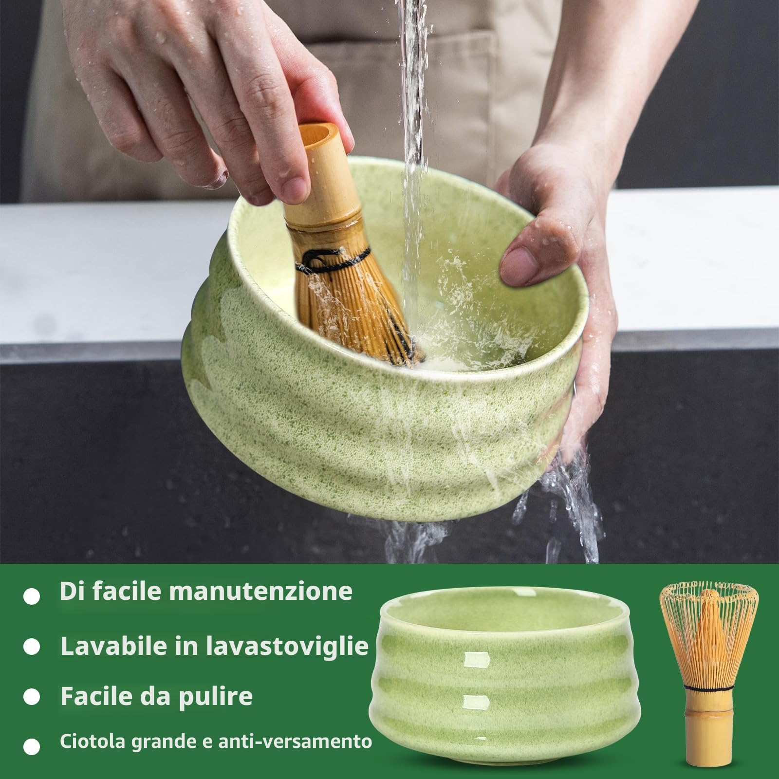 8 Pezzi Matcha Kit, Matcha Tea Kit, Ciotola Matcha, Matcha Whisk, Supporto Chasen, Cucchiaio di Matcha, Setaccio, Tovagliolo da Tè, Portacucchiaio, Set Matcha per Principianti Regalo