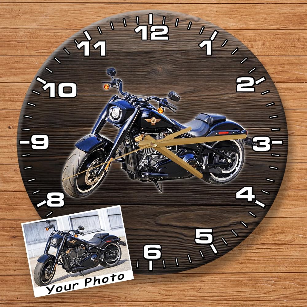 Personalized Photo Motorcycle Wall Clock for Motorcycle Lovers, Motorcycle Home Decor, Best Gift for Biker Grandpa, Grandma, Dad, Mom
