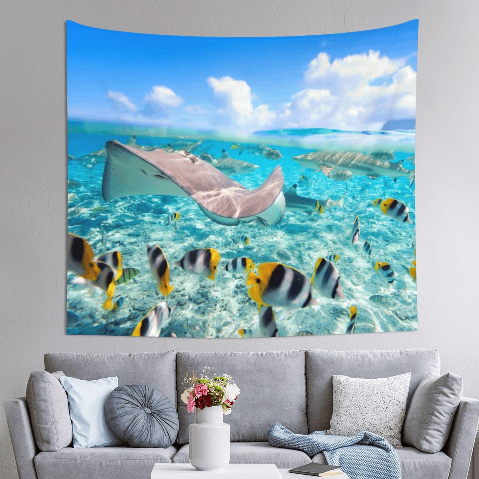WKSGDSG Decoration Tapestry Wall Hanging For Bedroom, Colorful Fishes, 152x130cm Dorm Decor, Lightweight Easy Hang Wall Art For Living Room, Aesthetic Tapestries For Outdoor, Ceiling, Doorway, Camping