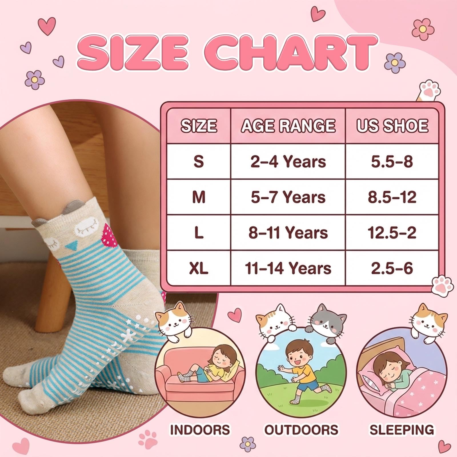 Hellomamma Calcetines antideslizantes de algodón para niños pequeños, calcetines de animales lindos con agarres antideslizantes para niños y niñas
