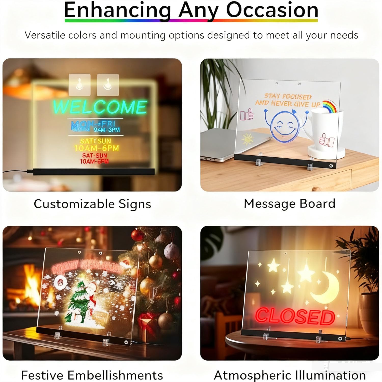 LED Note Board with 7 Colors Pen, 6-Color Acrylic Neon Glow Memo Light-Up Message Note Board with Stand as Night Light for Room/Store/Office/Festival/Gift, Touch Control(13.7"X10")