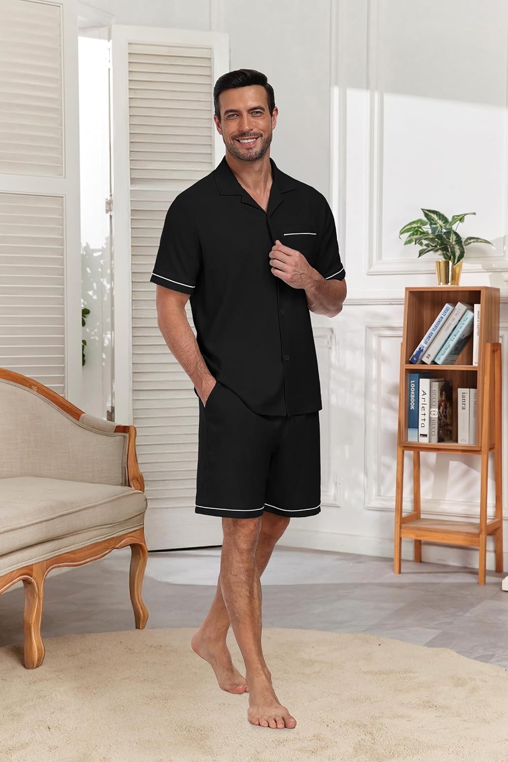 PrinStory Men's Pajamas Set Sleepwear Pjs Lightweight Short Sleeve Pajama 2 Piece Comfy Loungewear with Pockets S-2XL - Image 2