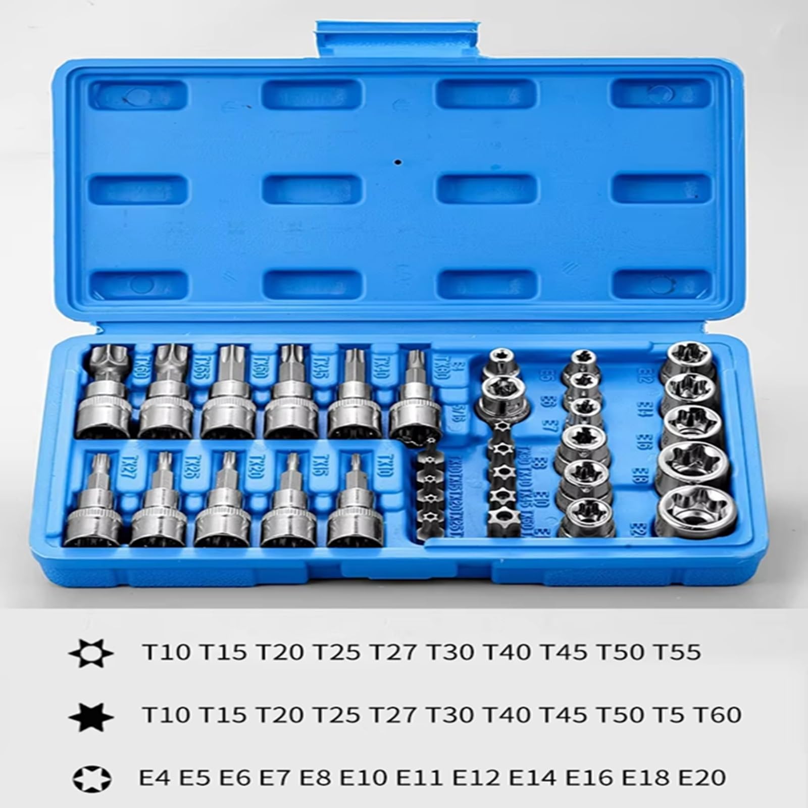 Clé à Cliquet à Entraînement Jeu De Douilles Et E-torx Star 34 Pièces 1/4 "3/8" 1/2" Lecteur Mâle Femelle Embouts Outil Portatif Avec Étui