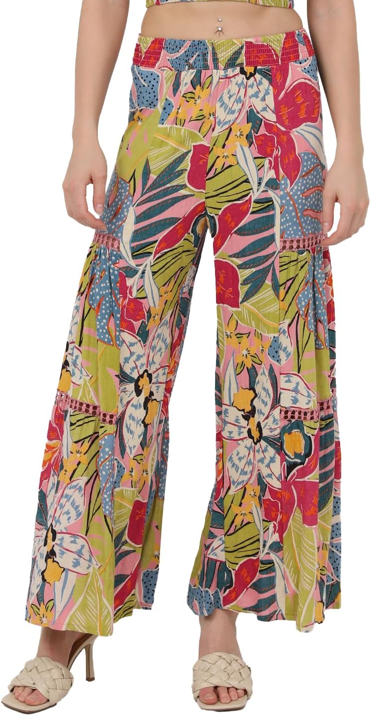 Angie Women's Wide Leg Pants with Lace Inserts