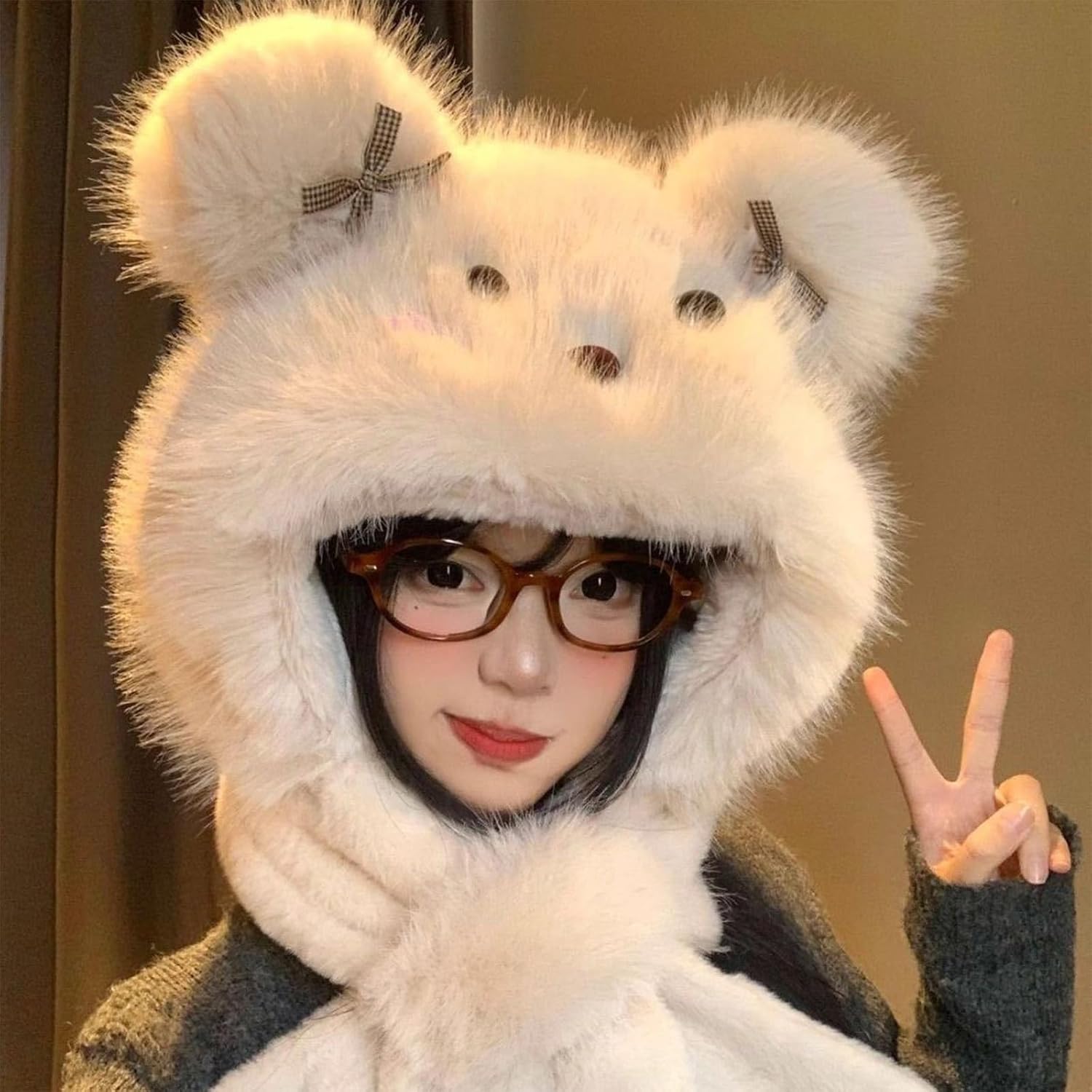 Furry Bear Warm Trapper Hat Stylish Cap Warm Ushanka Hat for Outdoor Winter for Skiing Camping Hiking