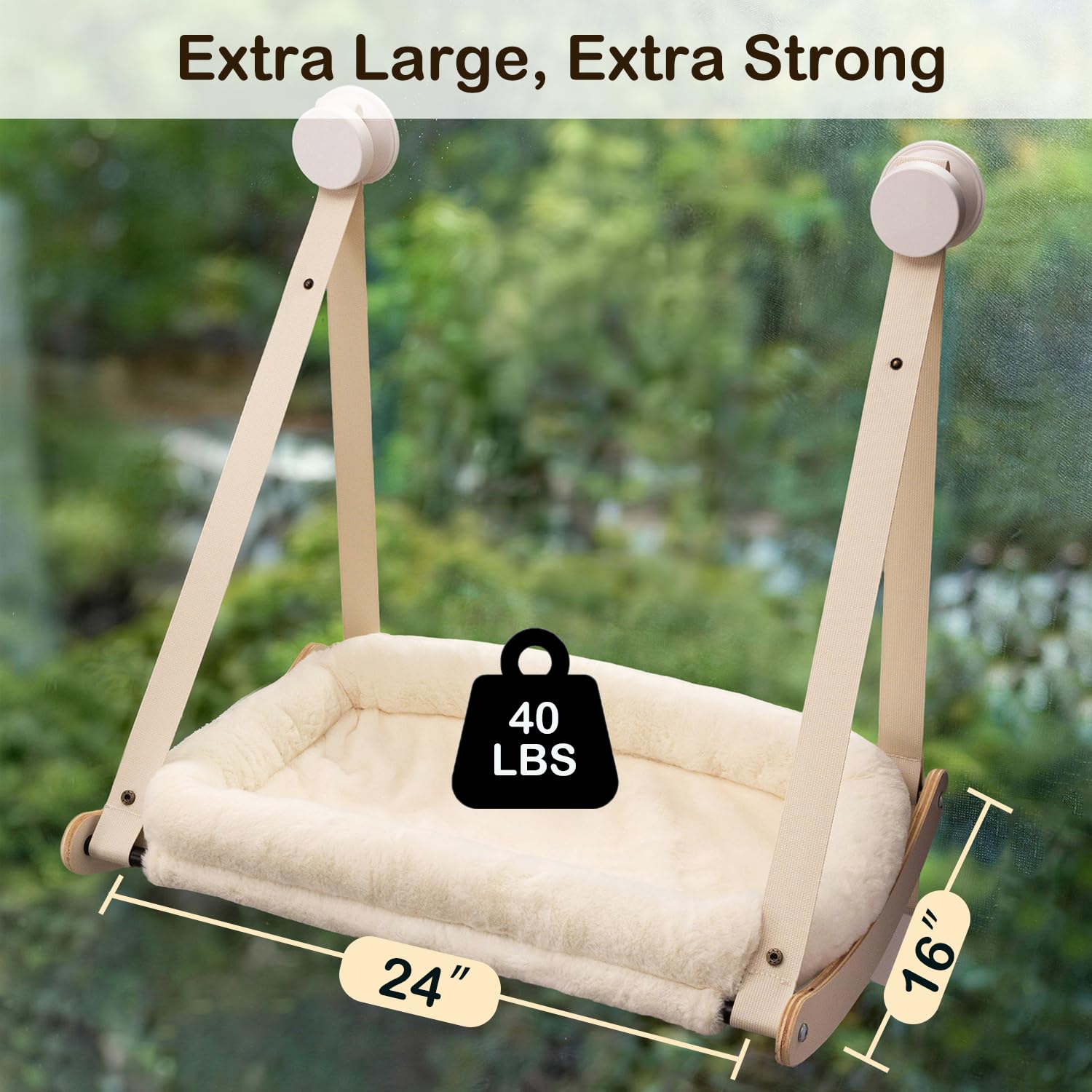 Kilodor Cat Window Perch, Cat Hammock for Window with 4 Strong Suction Cups - Easy Assembly, Solid Wood Frame with Large Cats Bed - Supports Up to 40lbs for Indoor Cats - image 2