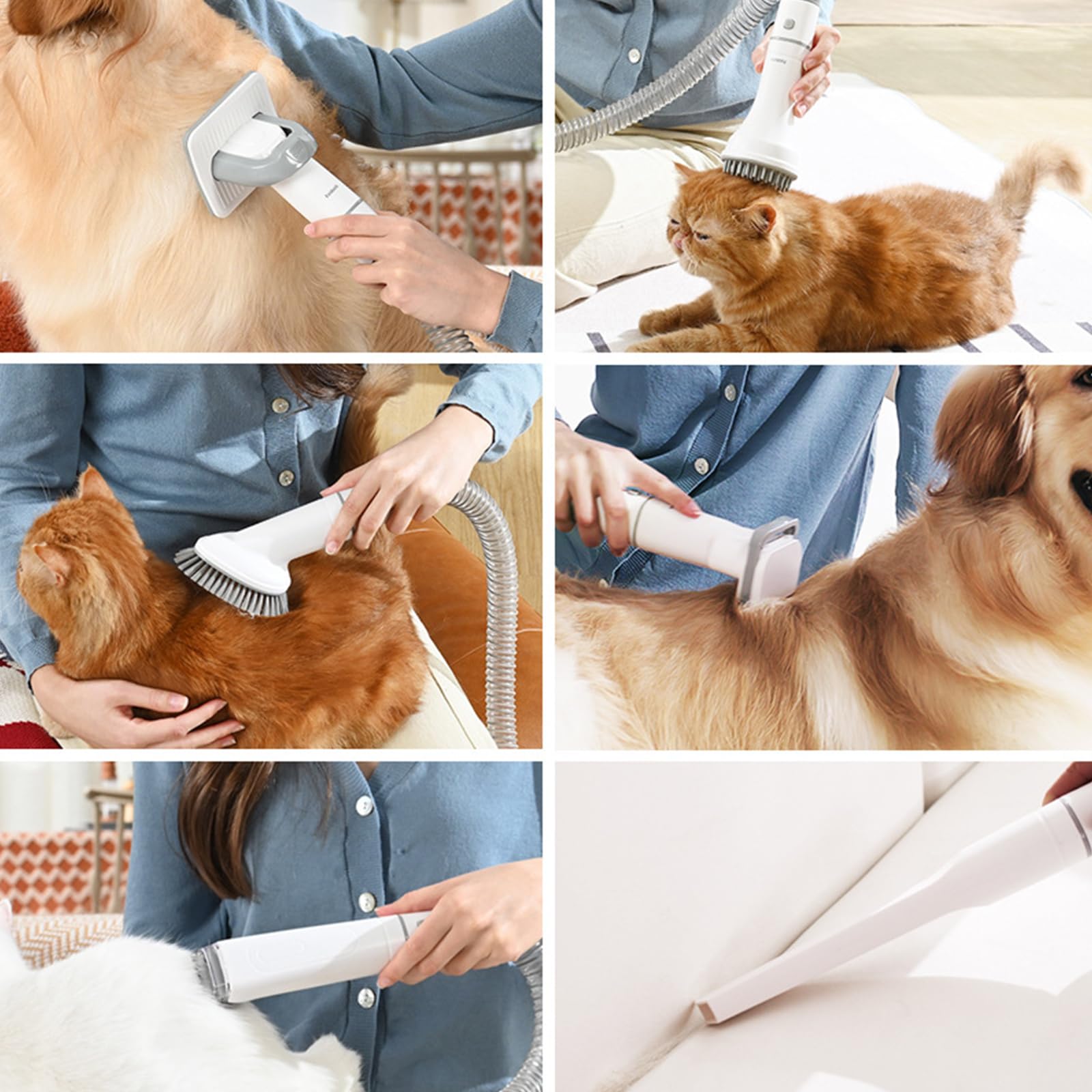 Spazzola aspirapolvere per Cani Gatti, Spazzola per peli di Cani, aspira Il 99% di peli di Animali Domestici, con 6 Strumenti per Rimuovere peli di Animali Domestici,Grigio