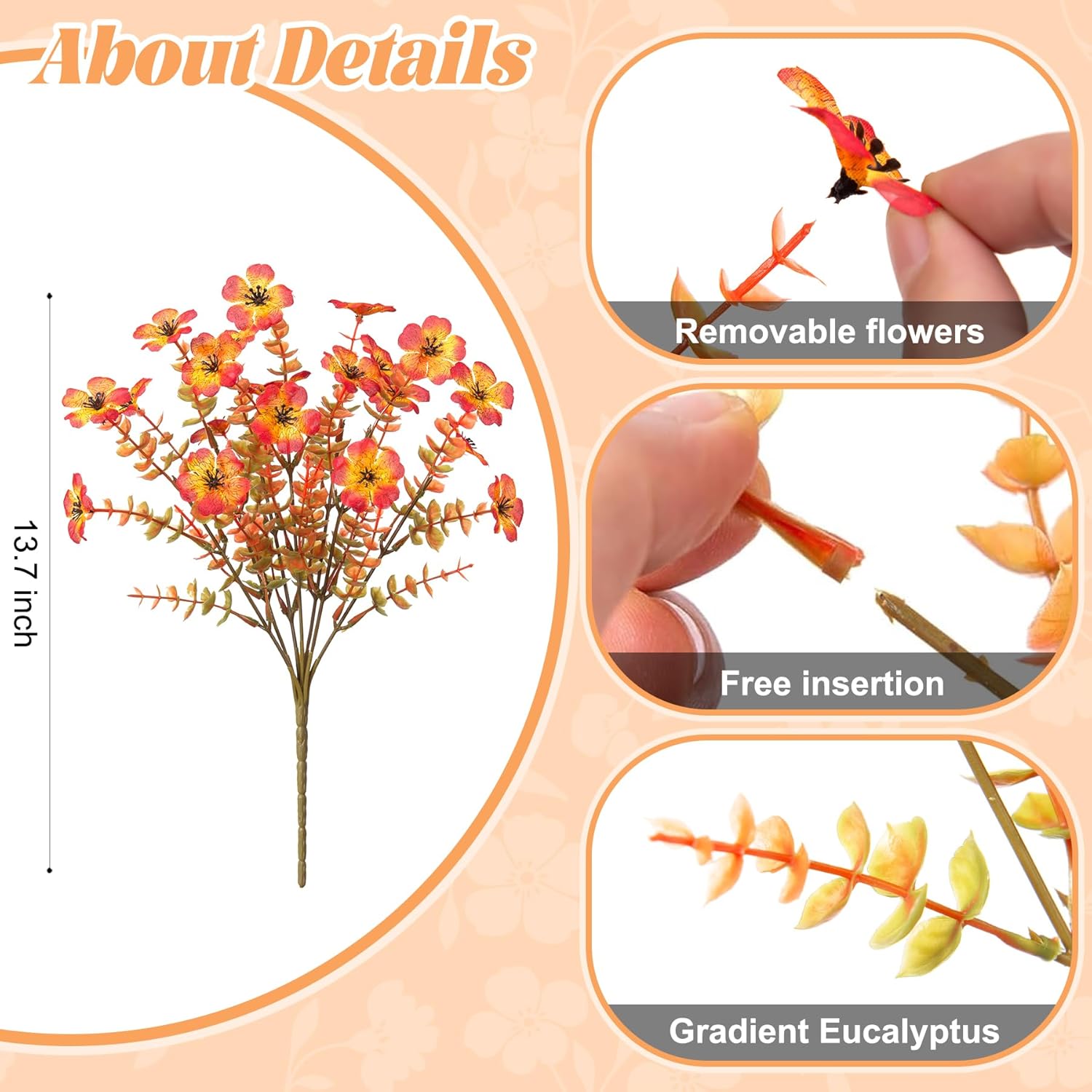 Fall Mums Artificial Flowers for Outdoors Potted, Fake Fall Daisy Flower with Realistic Eucalyptus Leaves, Fake Plants for Greenery Boxwood Porch Patio Garden Pot Courtyard Lawn, 12 Bundles - Image 4