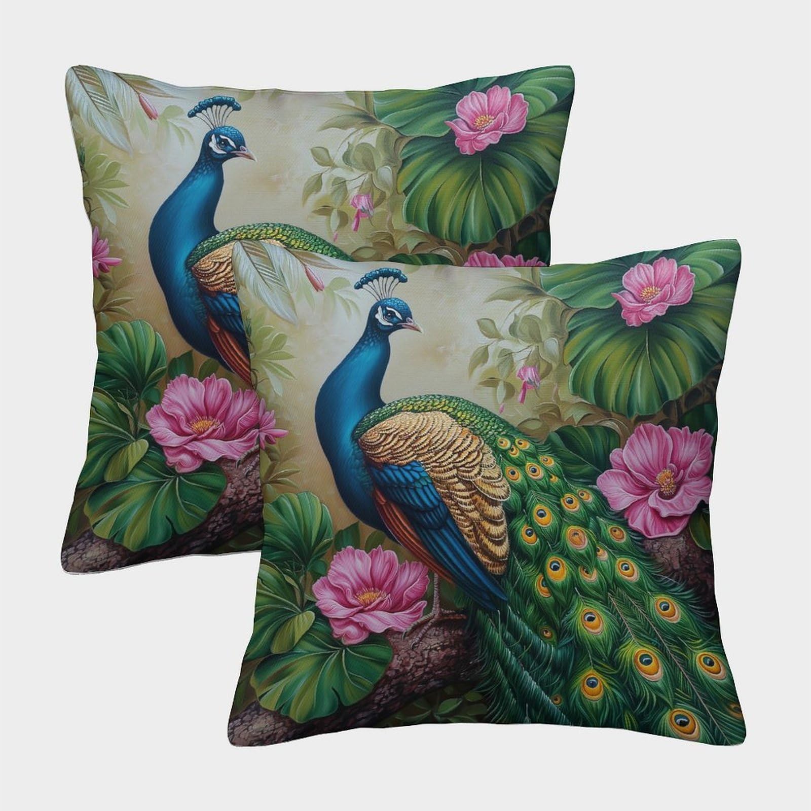 GPARSDDIO Peacock Decorative Washable Cushion Cover Invisible Zipper Throw Pillow 2pc set For Couch Bedroom Sofa Bed On Aesthetic Decorative 40x40cm