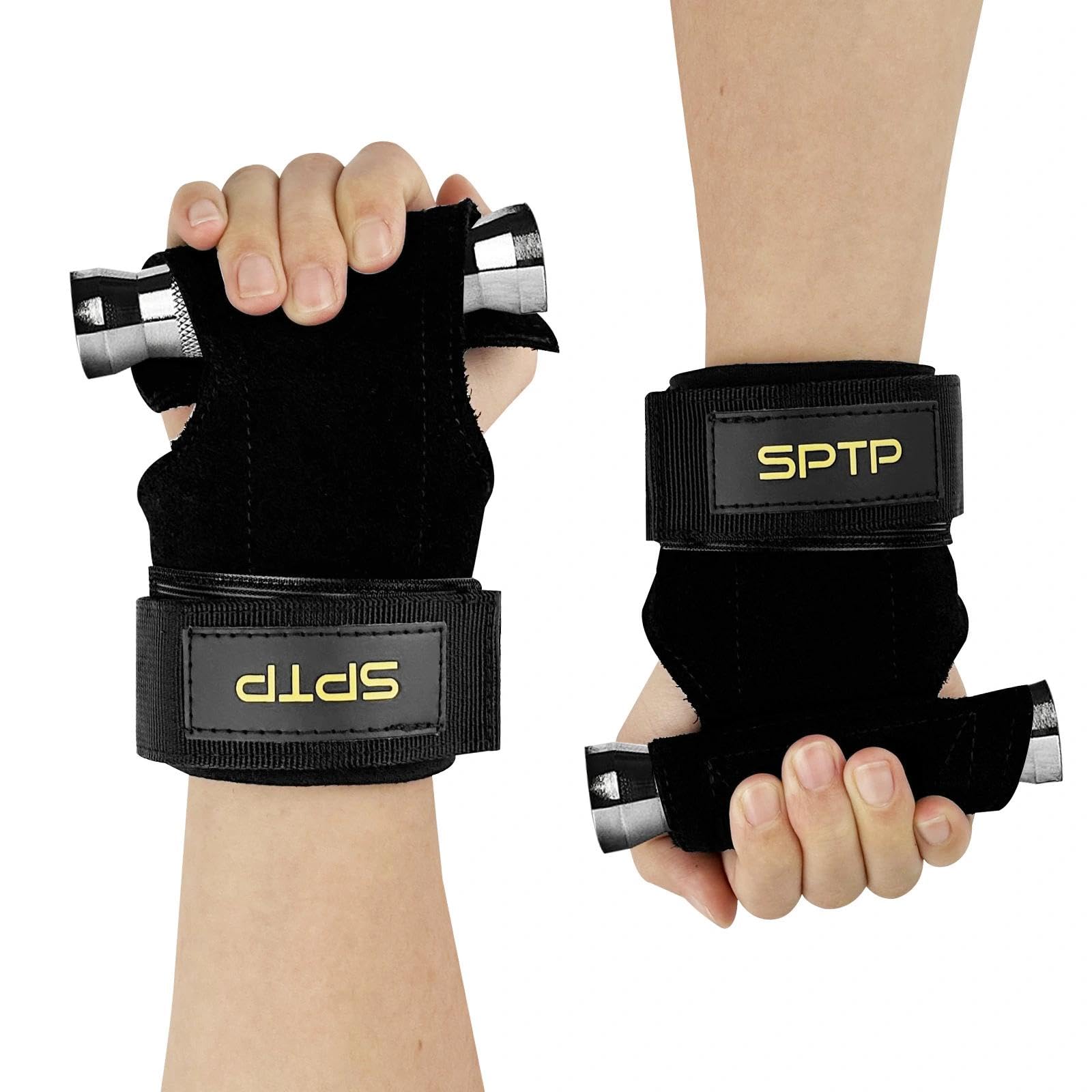 Chiluxendo Nero Straps Palestra, Polsiere Palestra con Imbottite, Fascette Palestra in Pelle, Cinghie Sollevamento Pesi, Fascette Sollevamento Pesi, Cinghie da Polso per Stacchi e Allenamento di Forza