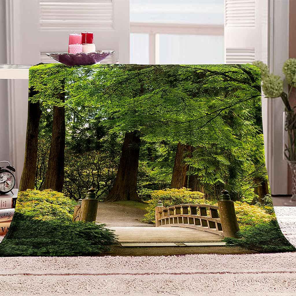 Couverture flanelle paysage forêt verte doux plaid sofa 150x200cm