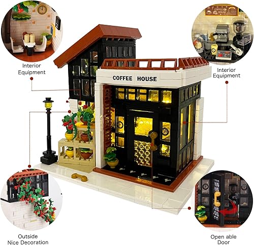 Miniatura 4 de Allhero City Coffee House - Juego de construcción con cadena de luz LED, juego de bloques de construcción de café creativo para adultos, niños y