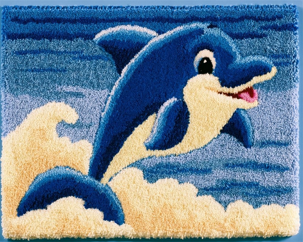 FWRTYCB Latch Hook Rug Kits,Cute Smiling Dolphin