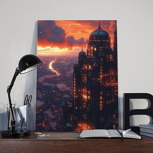 Miniatura 8 de XAHOR Sci-Fi Steampunk Canvas Wall Art  Cyberpunk Retro City at Dusk Canvas Poster Wall Art Decor Print Picture Paintings for Living Room Bedroom