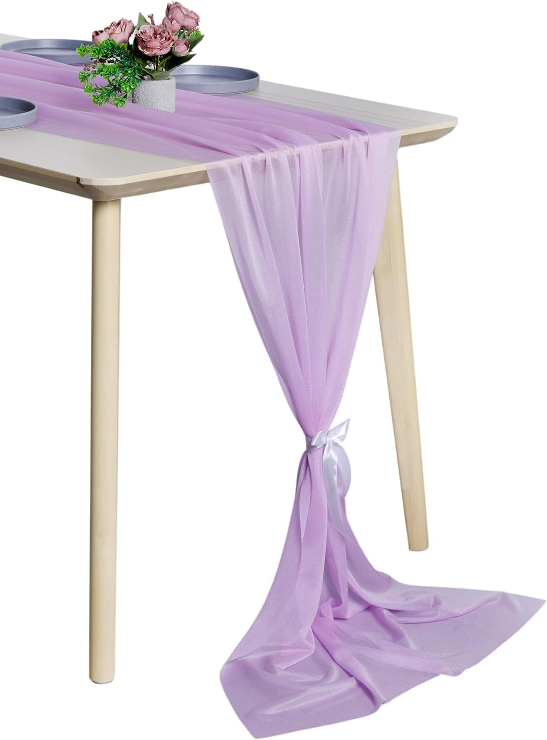 MDS 12 Pack 14ft Chiffon Table Runner 29 x170 Inches Sheer Wedding Runner Romantic Rustic Table Runner for Wedding Decorations, Birthday Parties, Bridal Shower Party Arch Decor - Orchid