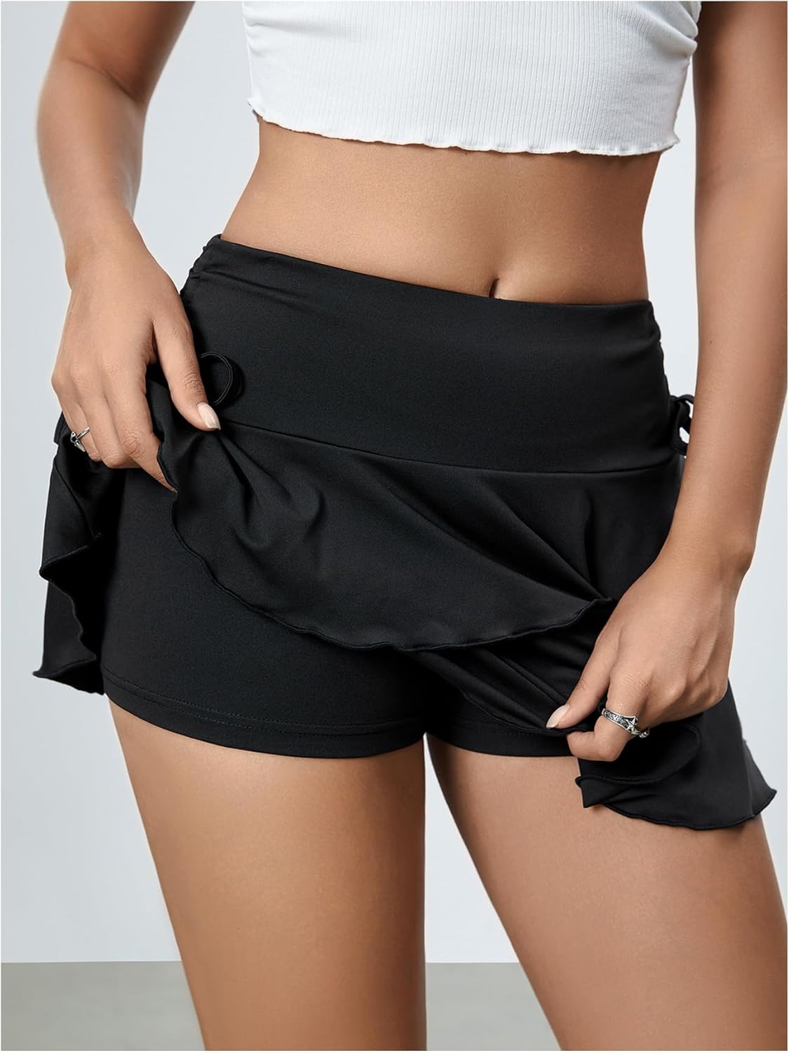 SOLY HUX Women's Y2K Ruffle Mini Skirt with Shorts Underneath High Waisted Tiered Skirts Coquette Skorts - Image 4