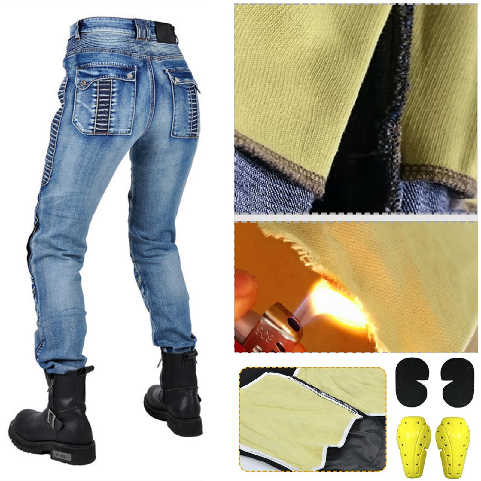 Jeans Da Moto Da Donna Pantaloni Da Motociclista In Denim Impermeabili Protezione Impermeabile Pantaloni Da Moto Da Ciclismo Jeans Da Motociclista Elasticizzati Con 4 Protezioni (Blu,M)
