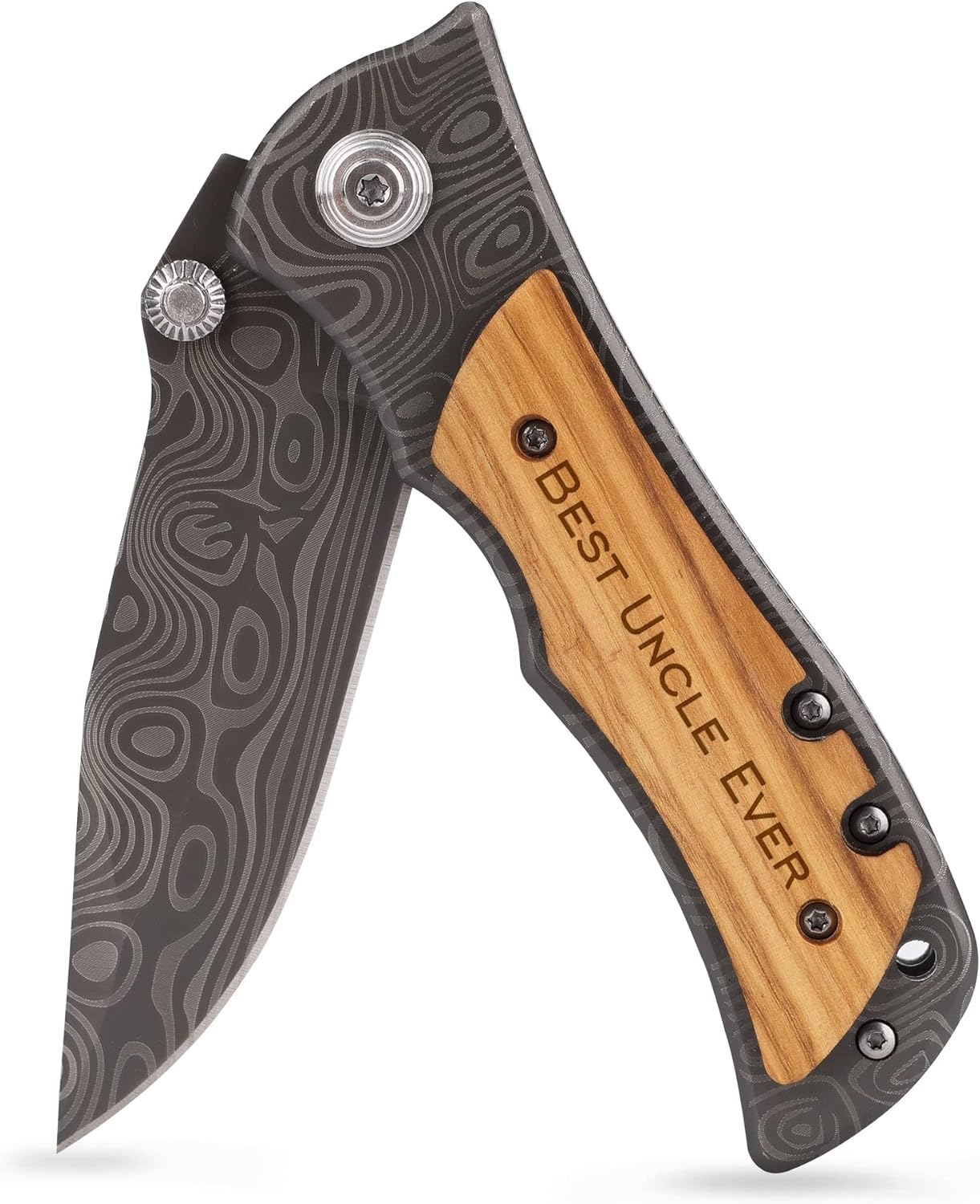 ZENNLAB Moblade Engraved Wooden Pocket Knife for Uncle, Gifts for Uncle from Niece, Nephew, Uncle Gift for Birthday, Christmas Gift, Father's Day