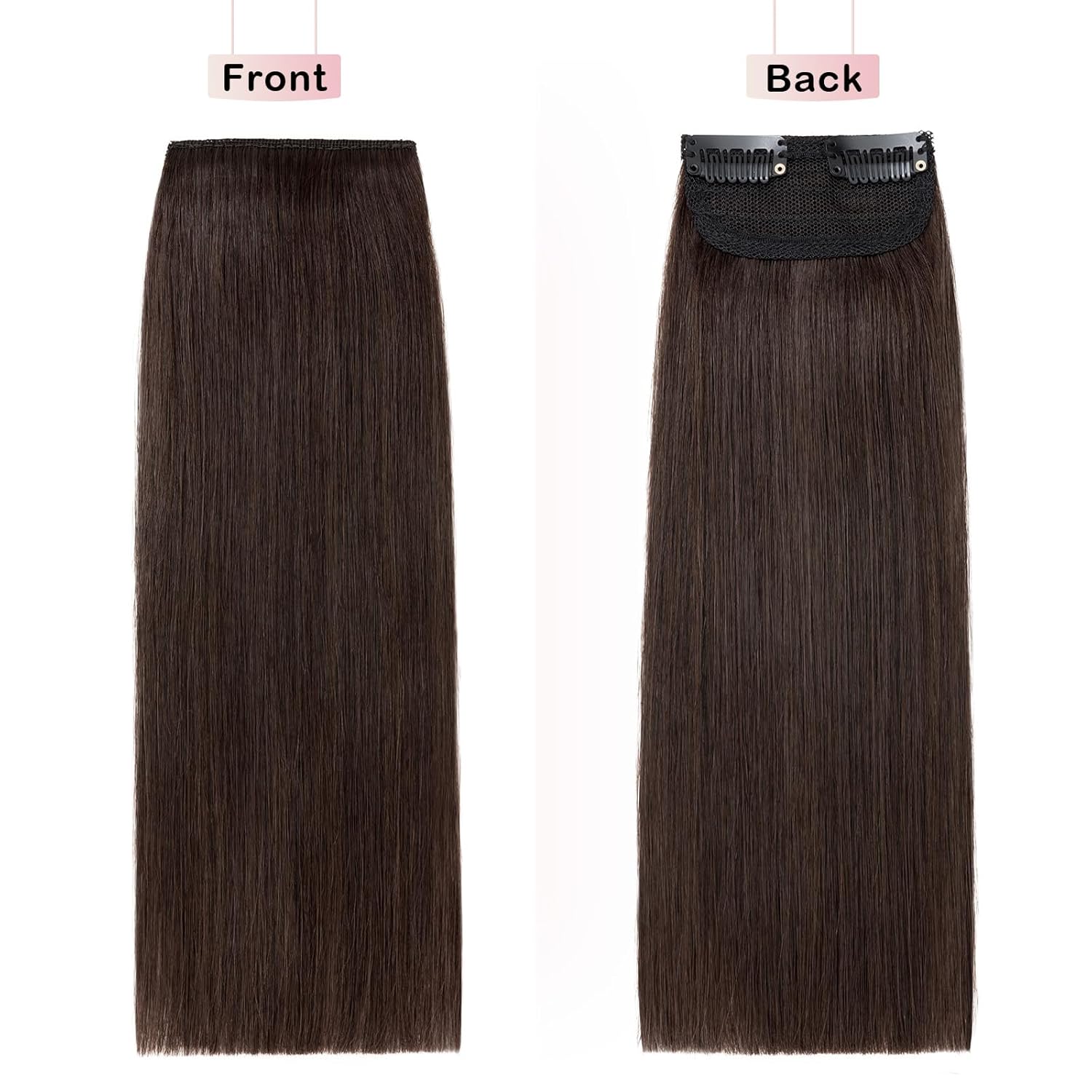Benehair Clip-in Human Hair Extensions for Short, Thinning Hair - Natural, Invisible, 10Inch, Seamless, Dark Brown
