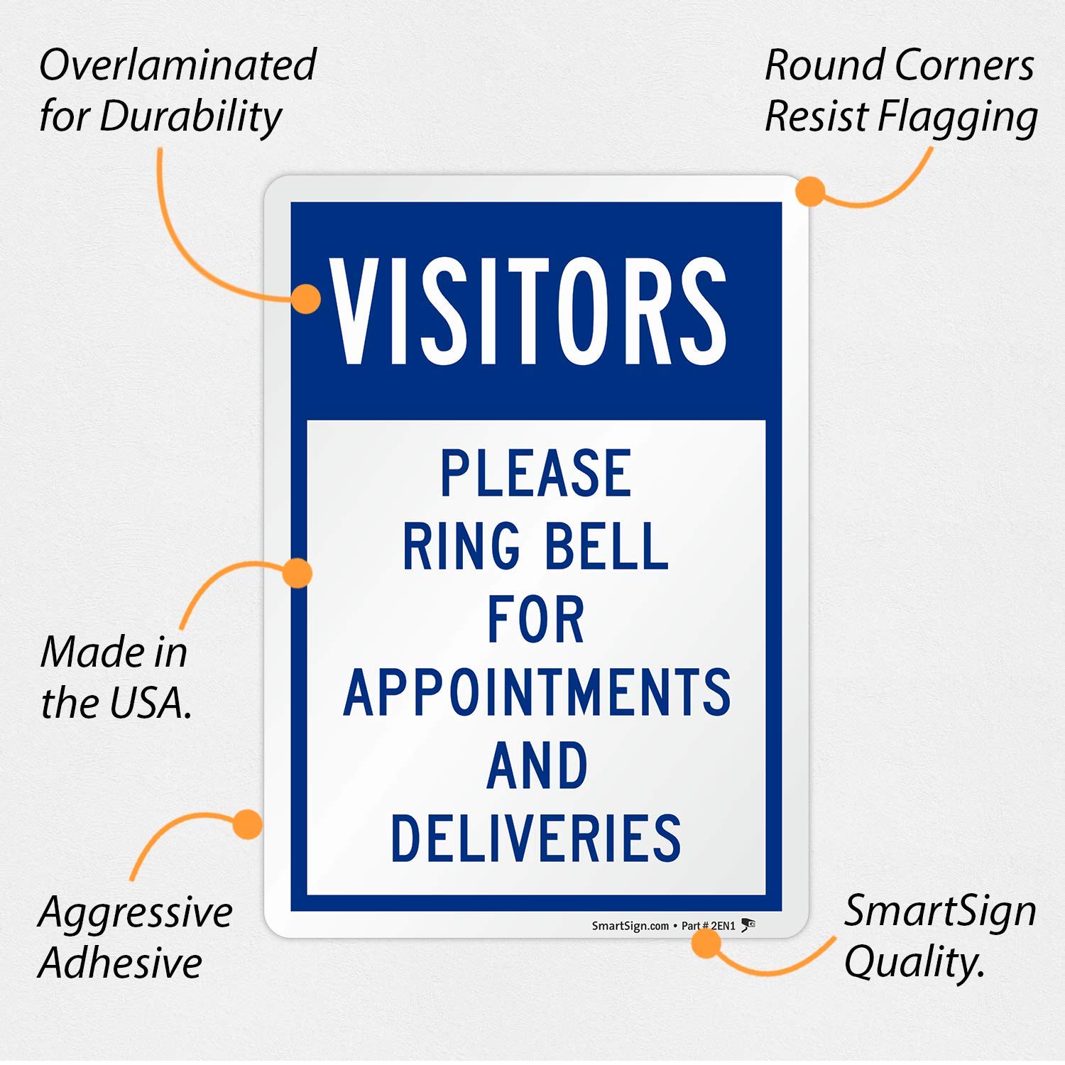 SmartSign "Visitors Please Ring Bell" Label - 5x7 Inch Laminated Vinyl Sign For Door, Blue On White