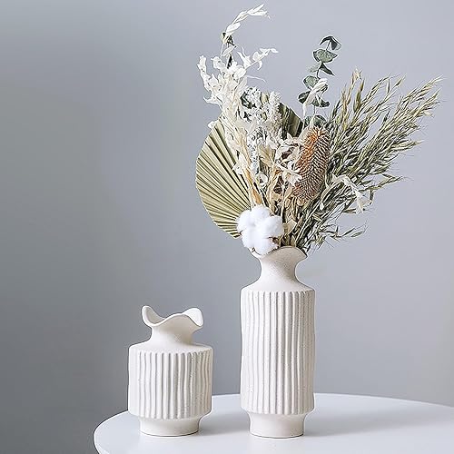 Miniatura 3 de LIZOFER Juego de 2 jarrones de cerámica modernos para sala de estar, dormitorio, 9.96 pulgadas y 6.57 pulgadas, jarrones de flores blancas antiguas