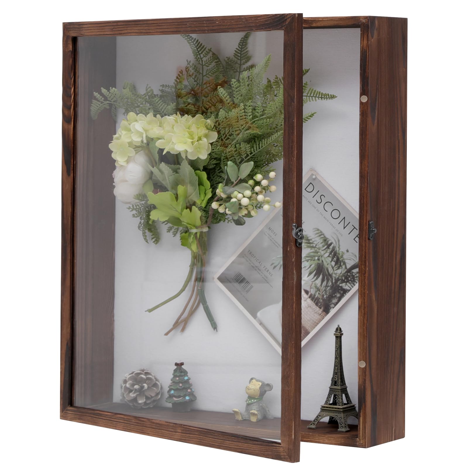 Muzilife Extra Large 16x20 Shadow Box Frame, 3.54" Deep Display Case with Linen Back & Natural Wood Frame, 8 Pins for Jerseys, Flowers, Wedding Keepsakes, Kids' Mementos, Tickets & Photos, Honey Brown