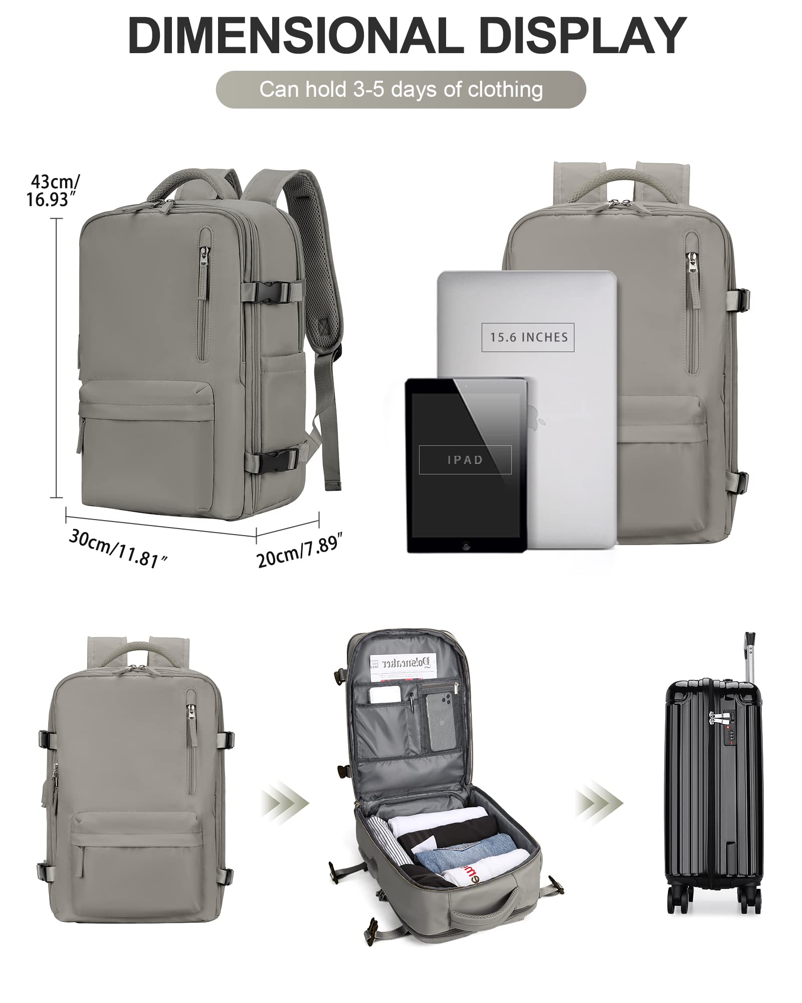 BJLFS Borse da Cabina per Ryanair 40×20×25 Bagaglio a Mano Easyjet 45×36×20 Borsa Zaino da Viaggio, Zaino da trekking,Zaino Casual per laptop da 14 pollici per scuola
