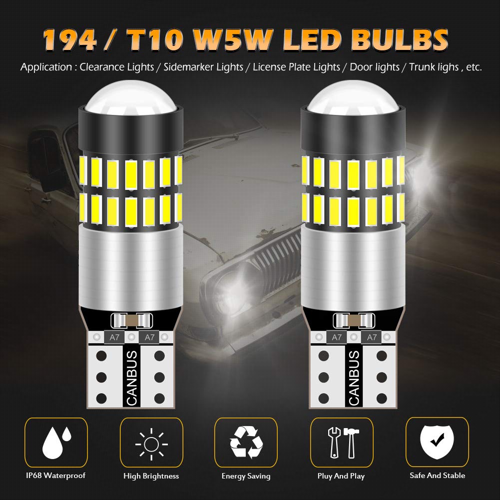 KATUR T10 168 175 194 2825 W5W żarówki LED CanBus Erro Free 3014 30SMD obiektyw 300 lumenów super jasny DC 12 V mapa wnętrza kopuła uprzejmość tablica rejestracyjna boczne światła obrysowe ksenonowe białe 2,7 W (4 szt.)