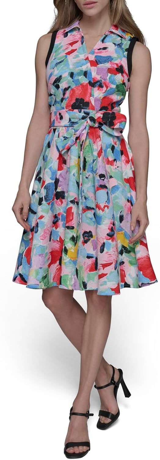 Karl Lagerfeld Womens Sleeveless Collared Faux Wrap Midi Dress - Image 2