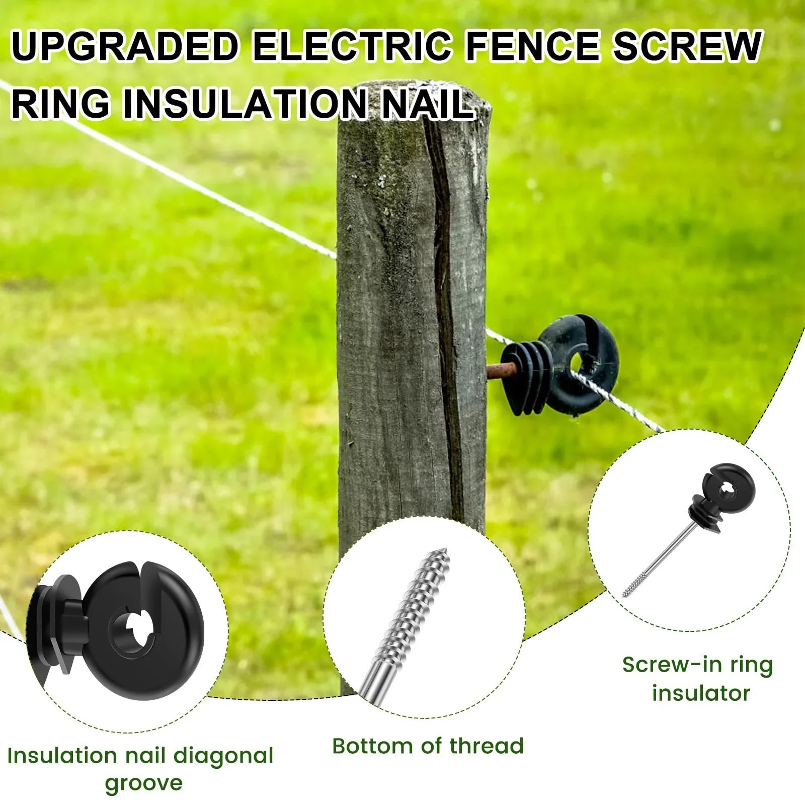 Anillo Aislador Aisladores Aisladores de poste madera autorroscantes, cerca eléctrica, aislante resistente y versátil for granja, 50 Uds