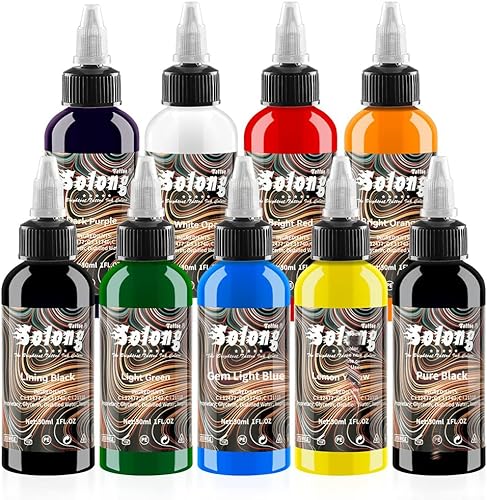 Juego de 9 piezas de tinta de tatuaje, 1 oz (1.0 fl oz) Tattoo Supply USA Pigment Kit Solong Tattoo Ink Set TI302S-30-9