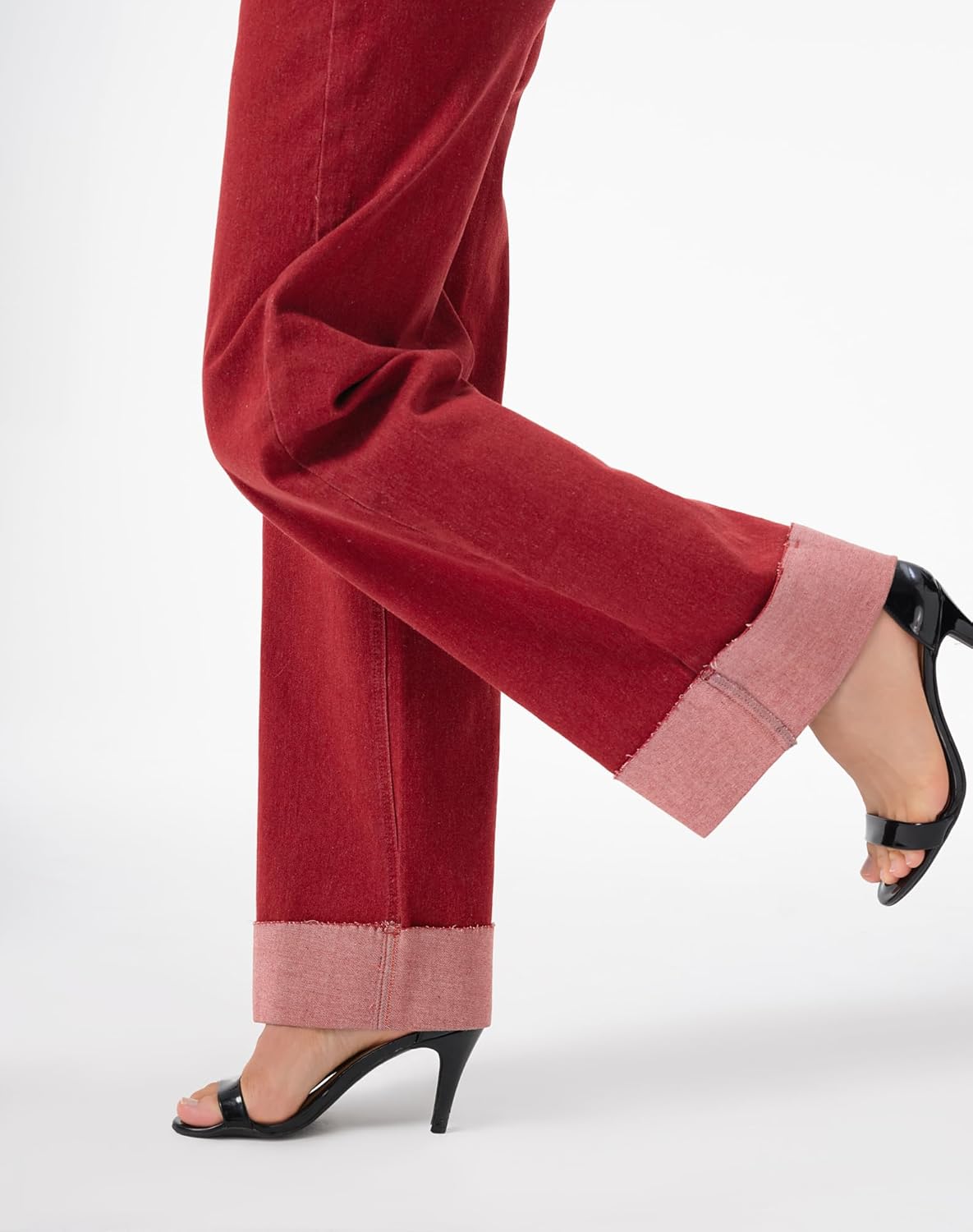 roswear Women's High Waisted Stretchy Wide Leg Jeans Cuffed Baggy Jeans Loose Denim Pants - Image 6