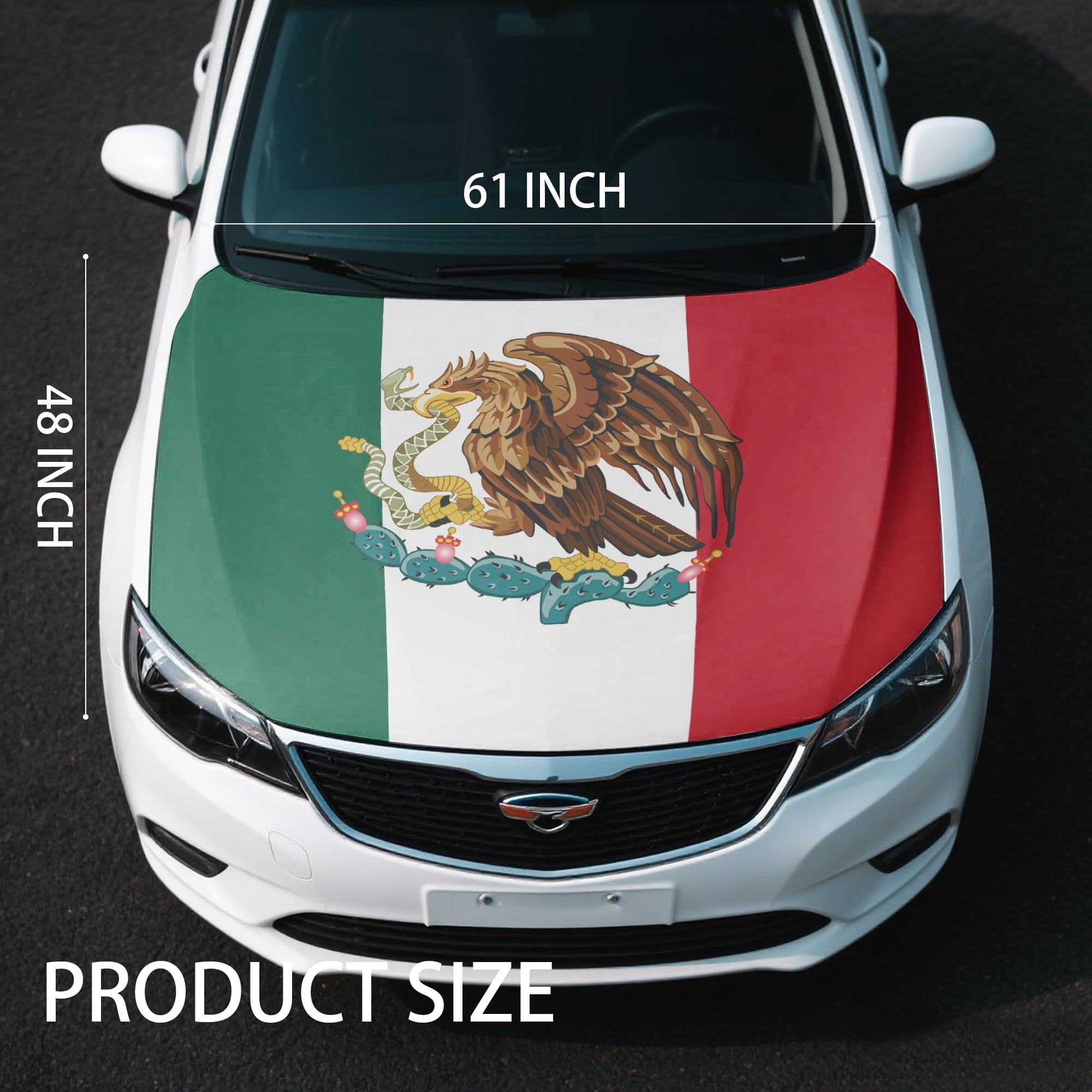 Mexico Flag Car Hood Cover, 4 x 5 Feet, Elastic Fabric, Vehicle Bonnet Banner