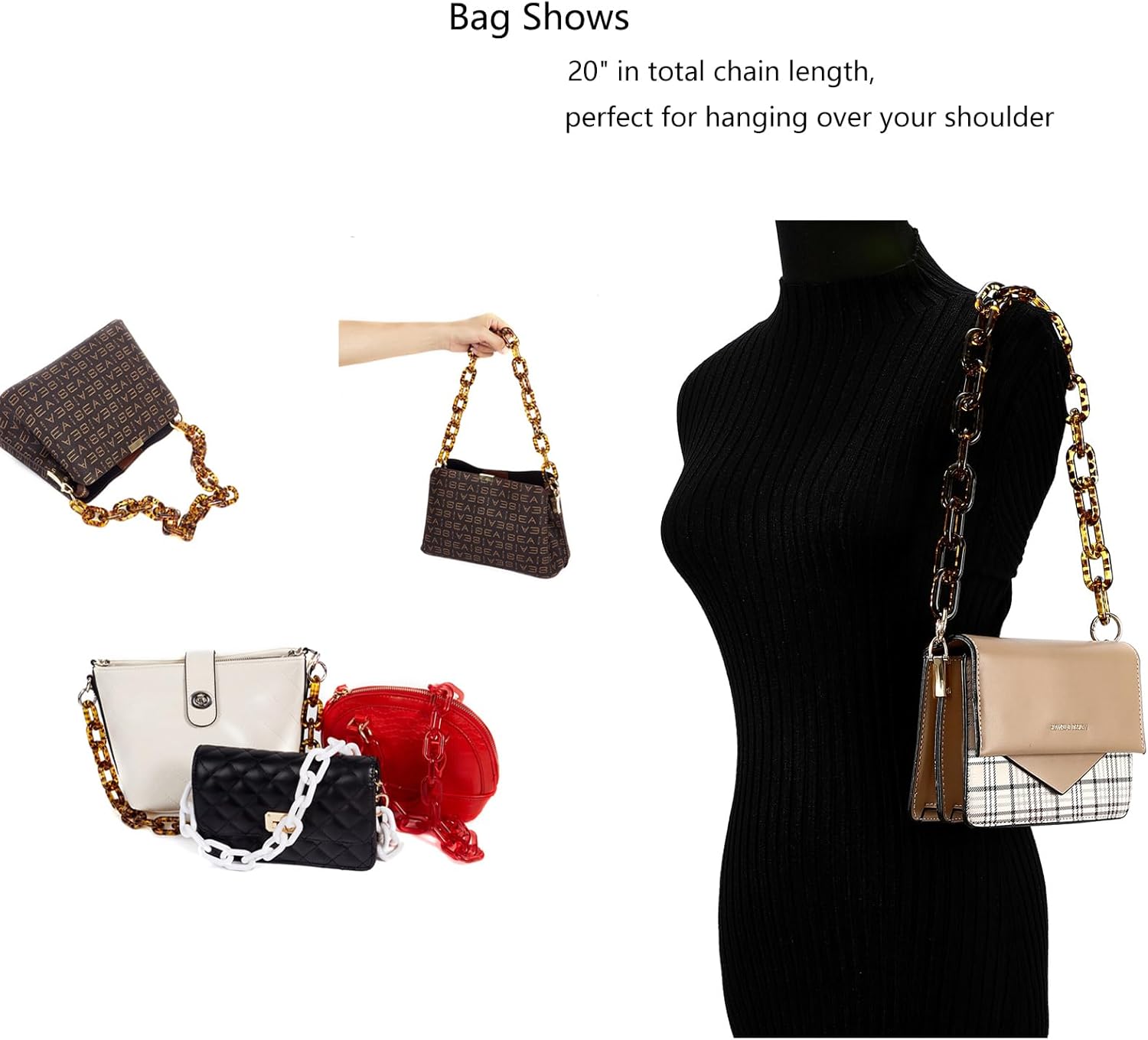 Yichain Chunky Acrylic Purse Strap Bag Chain Handle Replacement,Handbag Purse Making Accessory Decoration (Pink) - Image 7