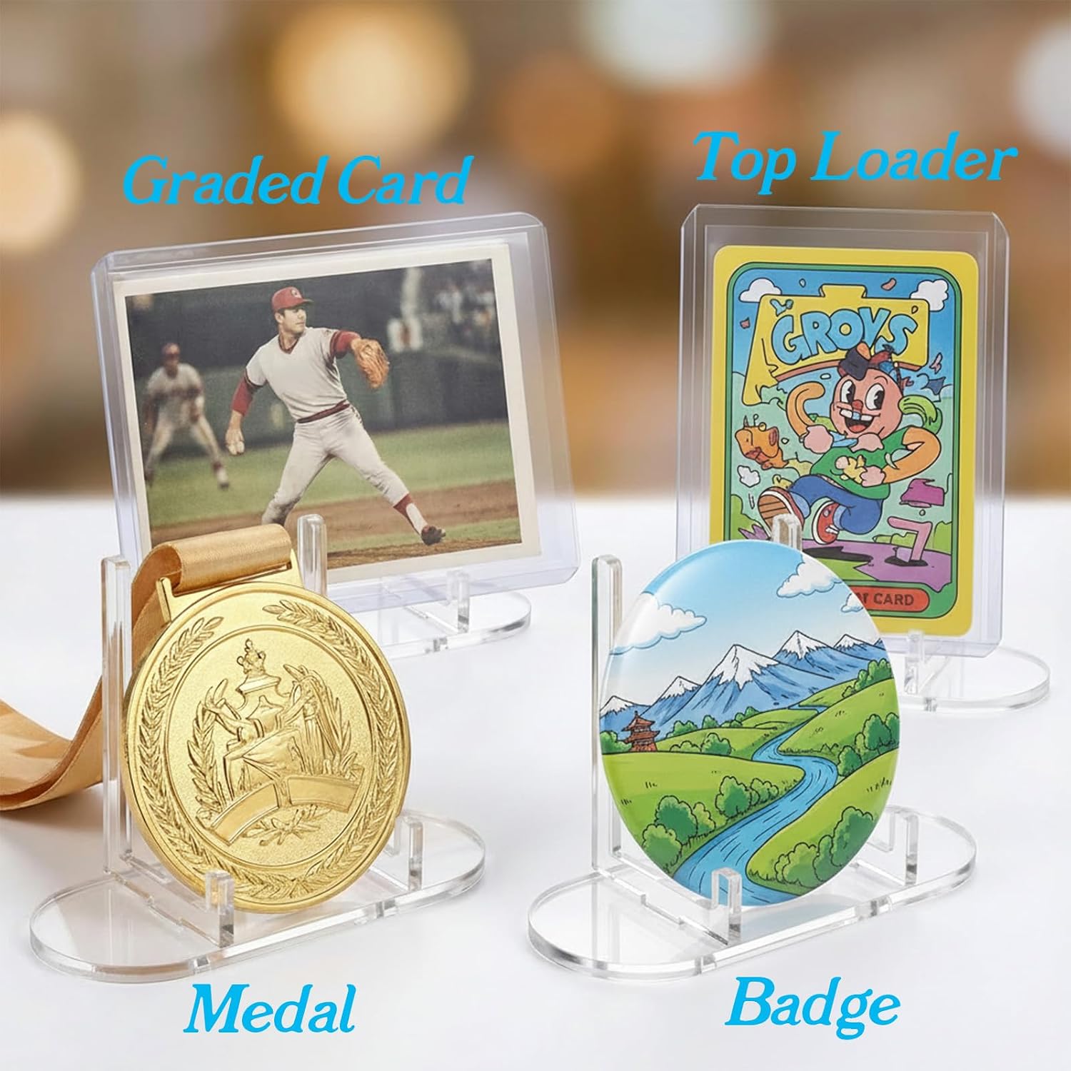 ElevateTech Trading Card Display Stand, 10 Pcs Acrylic Clear Acrylic Card-Holder for Sports Cards, Baseball Basketball Cards, Trading-Card Display, PSA Graded Card Stands for Badges and Medals