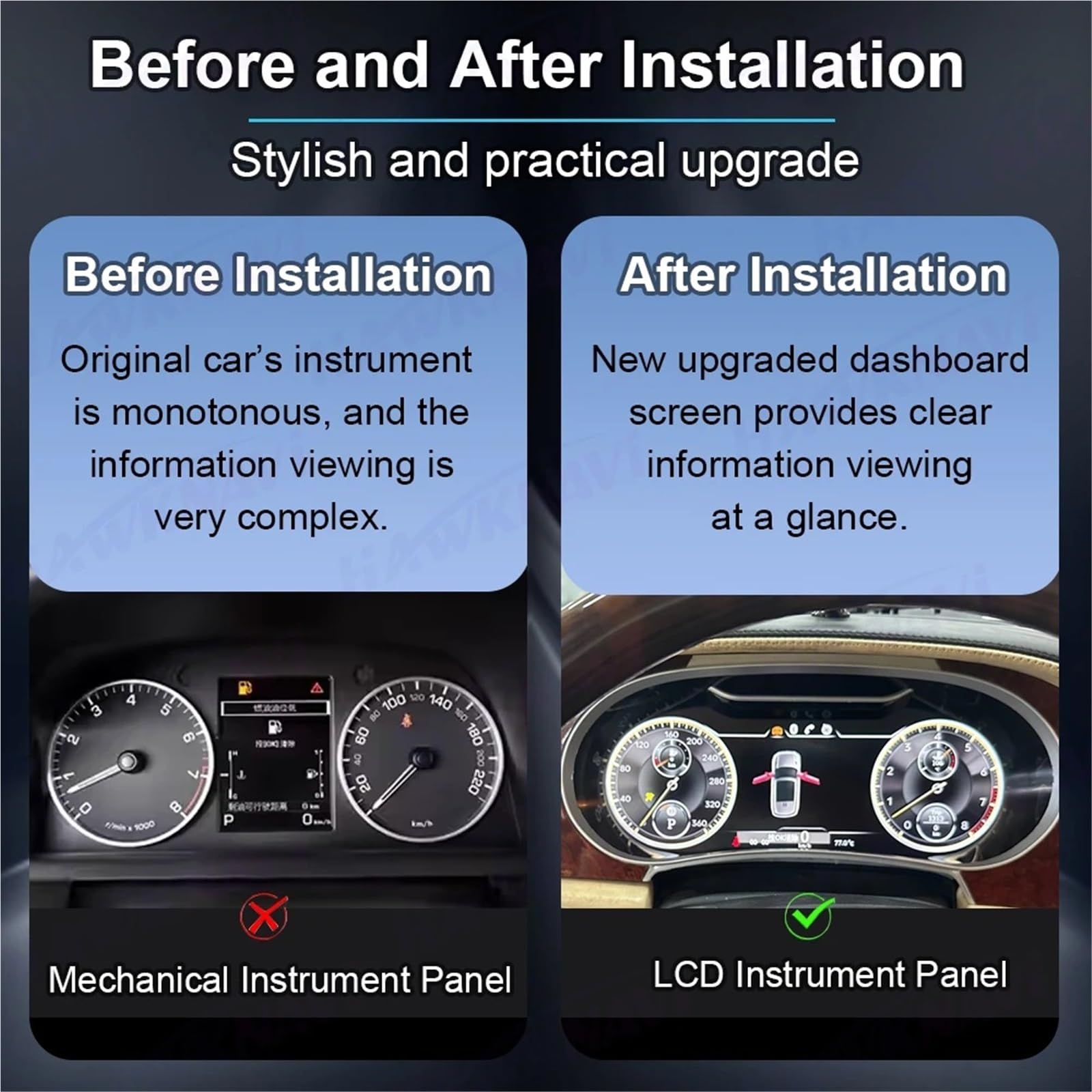 salpicadero del coche Panel de instrumentos digital LCD 12,3" compatible con Bentley Flying Spur Continental GT (2005-2019) Tacómetro