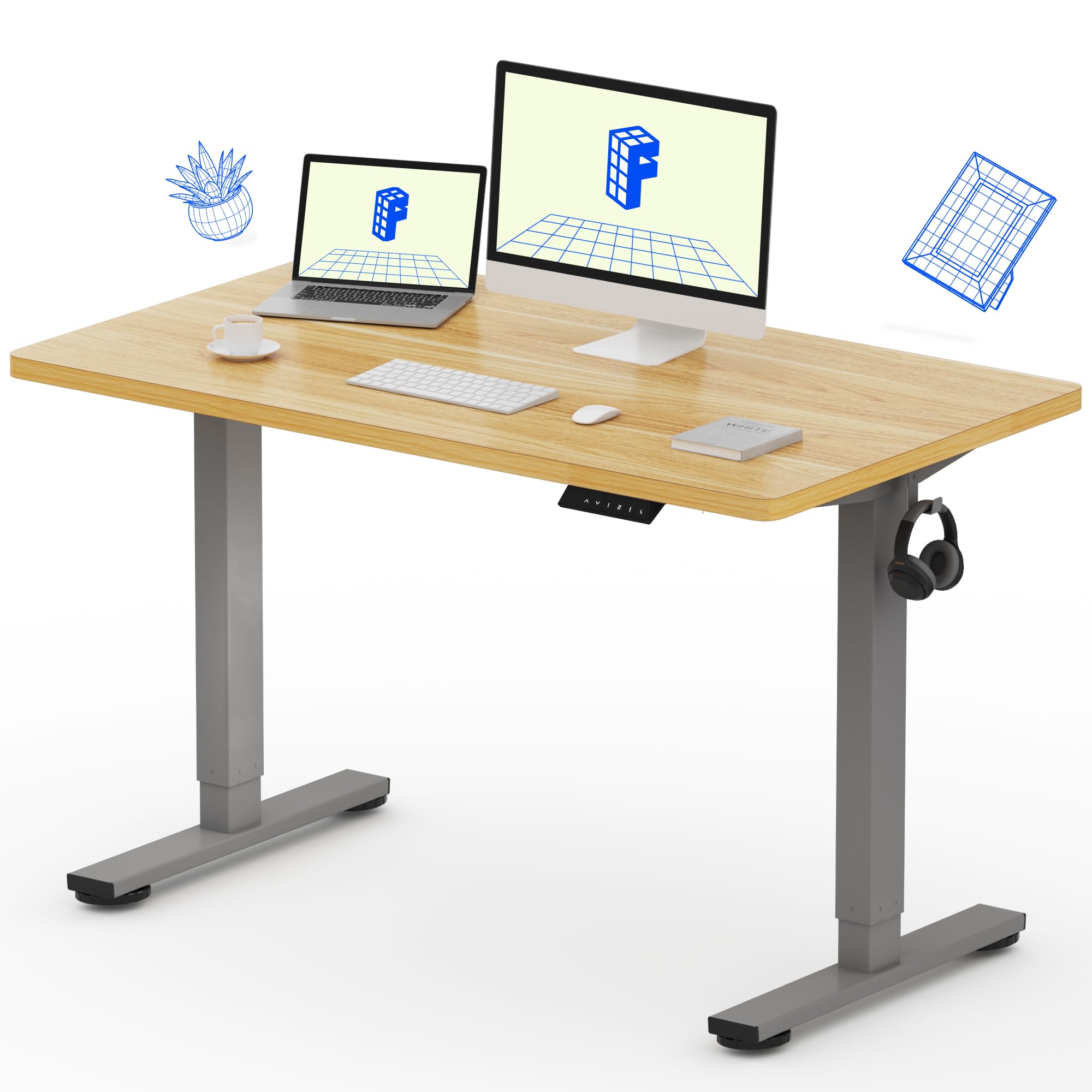 FLEXISPOT EN1 48"x24" One-Piece Electric Standing Desk, Natural | 1" Thick Seamless Desktop, 176 LBS Capacity, Home Office Use, 4 Memory Presets, Multi-Monitor Setup, Easy Assembly Natural 48x24