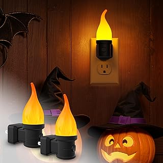 Halloween Night Lights, 3 Modes Candle Night Light Plug in with Dusk to Dawn Sensor, Flickering Flame Night Light for Party Decor Indoor, 2 Pack Decorative Vintage NightLights for Families, Friends
