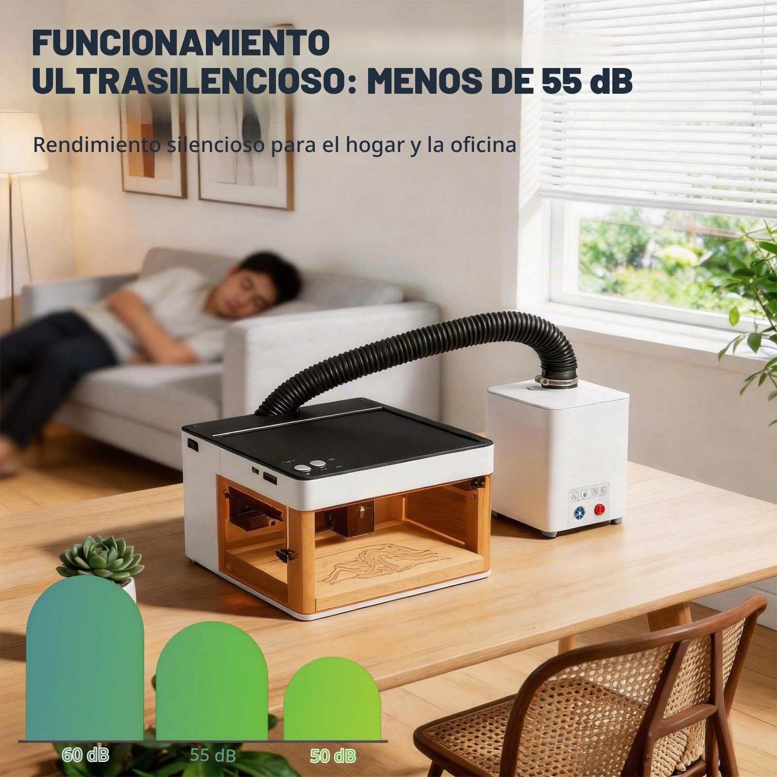 Purificador de aire para grabado láser extracción de humo portátil | para grabador con sistema de filtración de 3 niveles, mini absorbedor de humo, extracción de 2 en 1, carbón activo y filtro