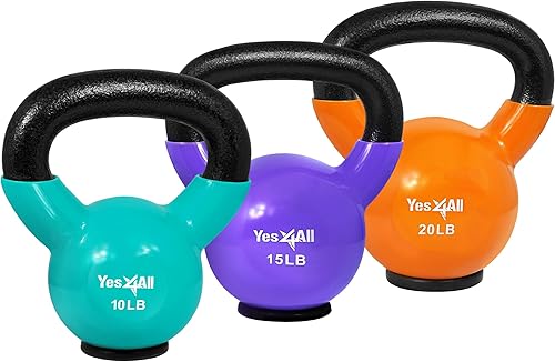 Miniatura 22 de Yes4All Juego de pesas rusas con base de goma, pesas rusas para mujer, pesas rusas de entrenamiento de fuerza (10-65 libras) A. 5 libras - rosa,B.