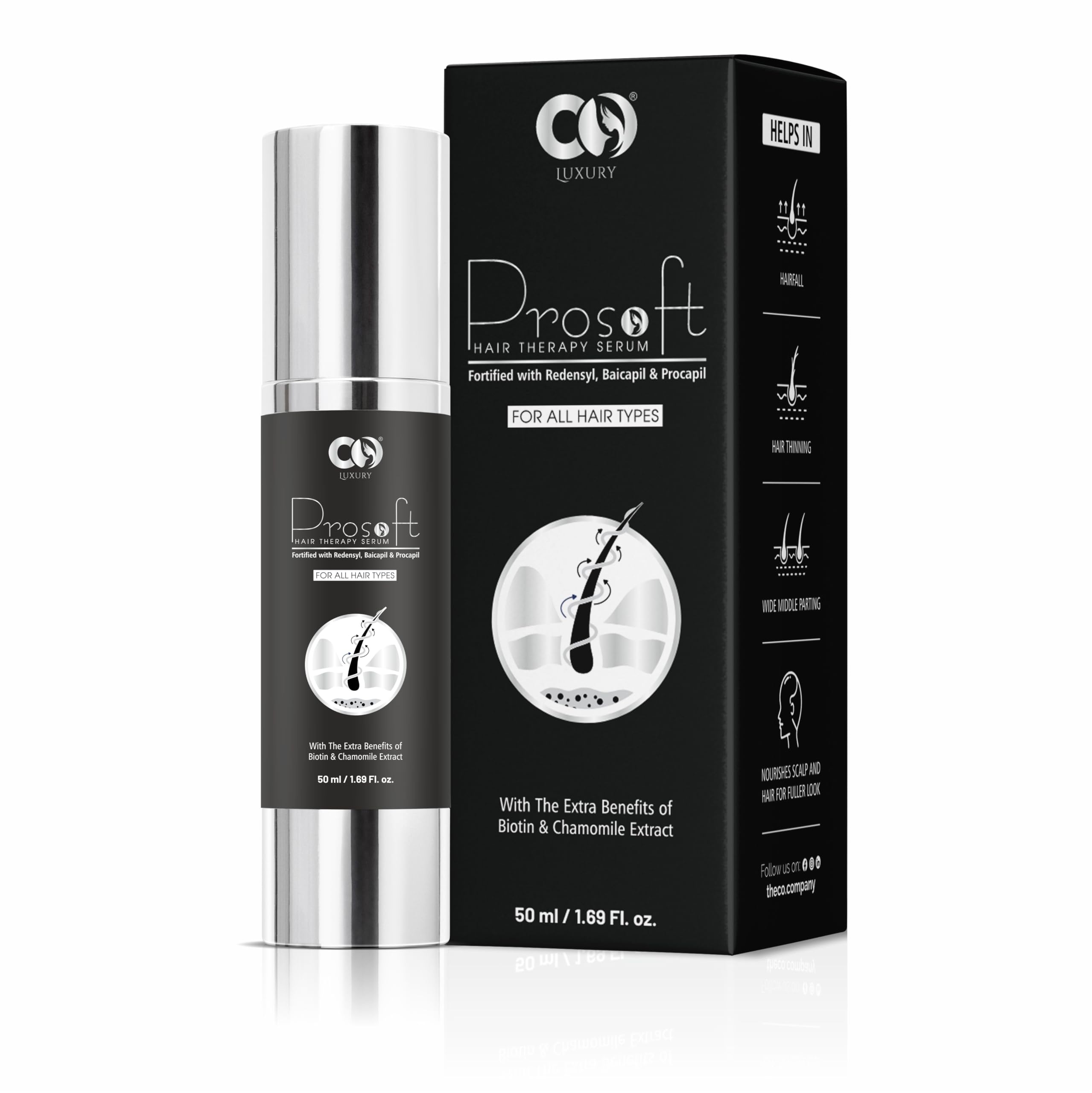 CO LUXURY Prosoft Hair Growth Serum | Redensyl, Baicapil & Procapil | Anti Hair Fall, Hair Regrowth & Scalp Nourishment | Biotin & Chamomile | Lightweight, Non-Greasy Hair Serum for Men & Women – 50ml (New Packaging)-image-9