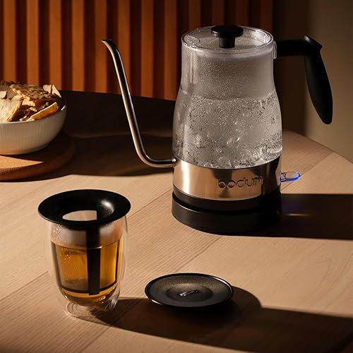 Miniatura 2 de Bodum Colador de té de 12 oz con tapa, doble pared, vidrio de borosilicato de alto calor, negro