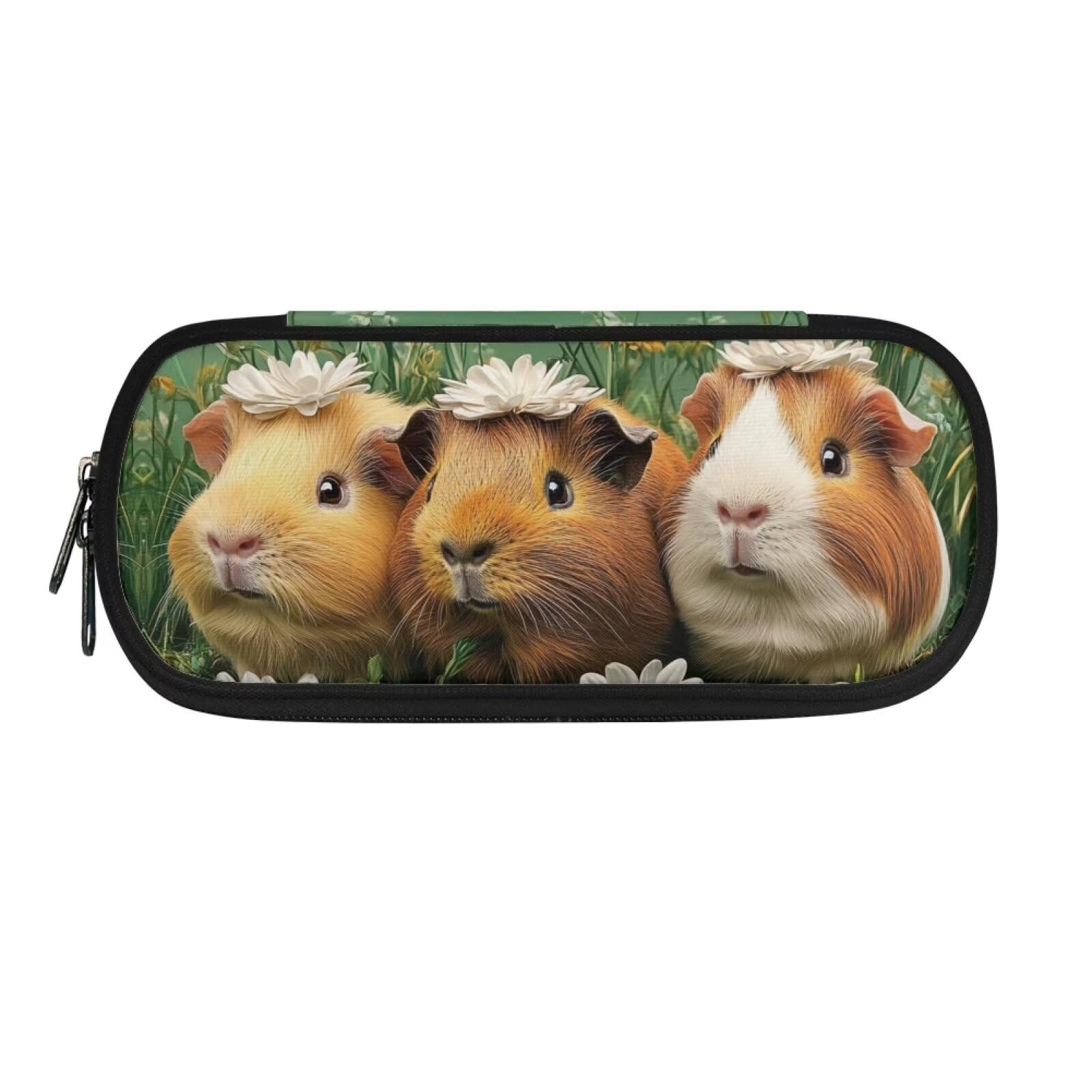 HUGS IDEA Daisy Guinea Pig Pencil Case for Girls Aesthetic Pencil Bag with Multi Compartments for Adults, School Office Stationery Organizer Pen Case — image 1