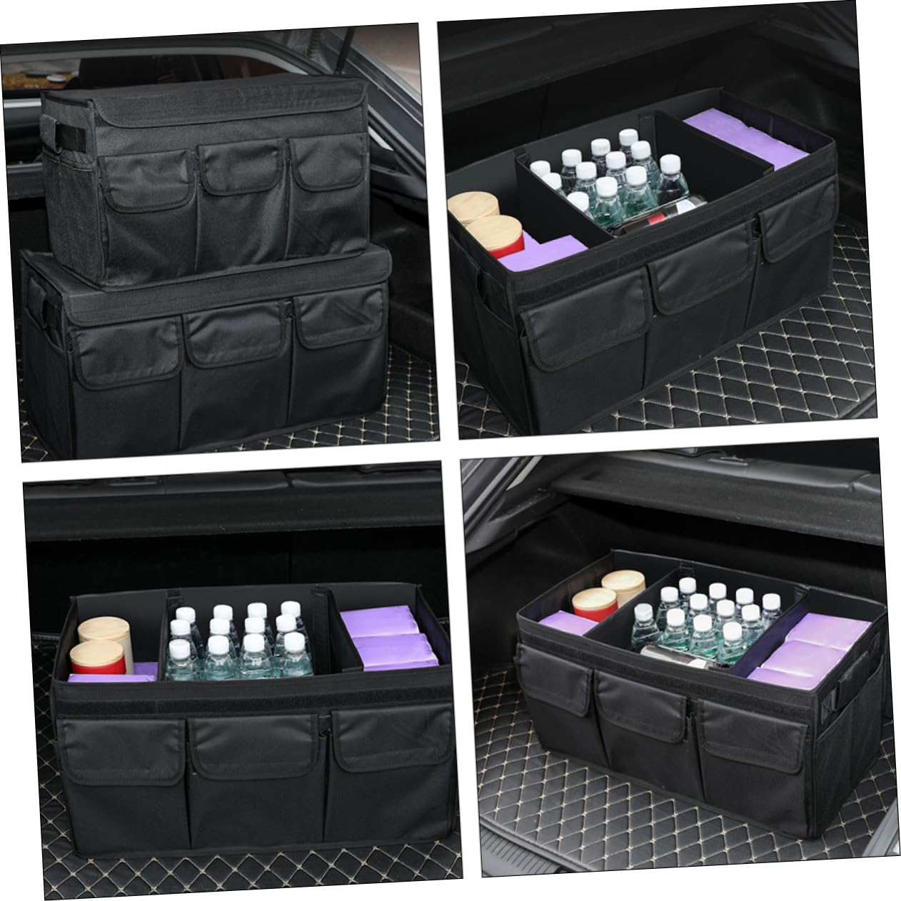 Alipis Scatola Organizzatore per Bagagliaio Auto, Organizer Box Oxford Nero, Grande Capacità, Pieghevole e Pratico per Viaggio