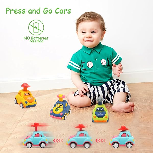 BelleStyle Coches Juguete para Bebes 1 Año, 4 Piezas Press-and-Go Conjunto de Vehículos para Niños Pequeños de 1 2 3 Años, Camiones De Juguete de Educación Regalos para 12 18 24 Meses Niños Niñas - 4