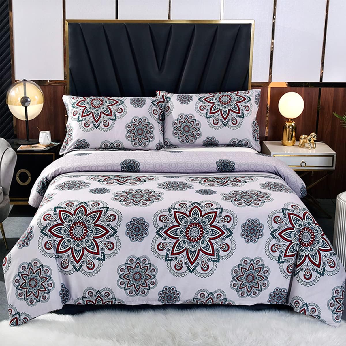 Sviuse Bohemia 3pc Duvet Cover Set Twin Size Grey Bohemian Print Duvet with Zipper Closure, 1 Duvet Cover + 2 Pillow Shams (2, Twin)