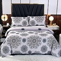 Vista 2 de Sviuse Juego de funda de edredón bohemia de 3 piezas, tamaño individual, gris con estampado bohemio con cierre de cremallera, 1 funda de edredón + 2